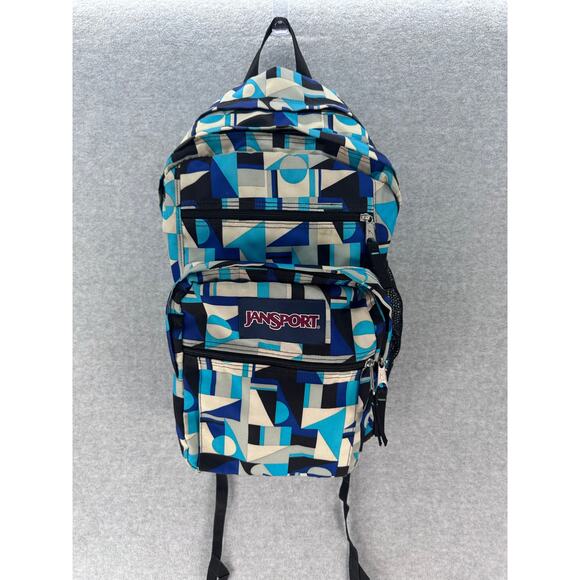 Jansport Blue Geometric Bug Student Backpack Compartments School Travel Bookbag - Picture 1 of 11